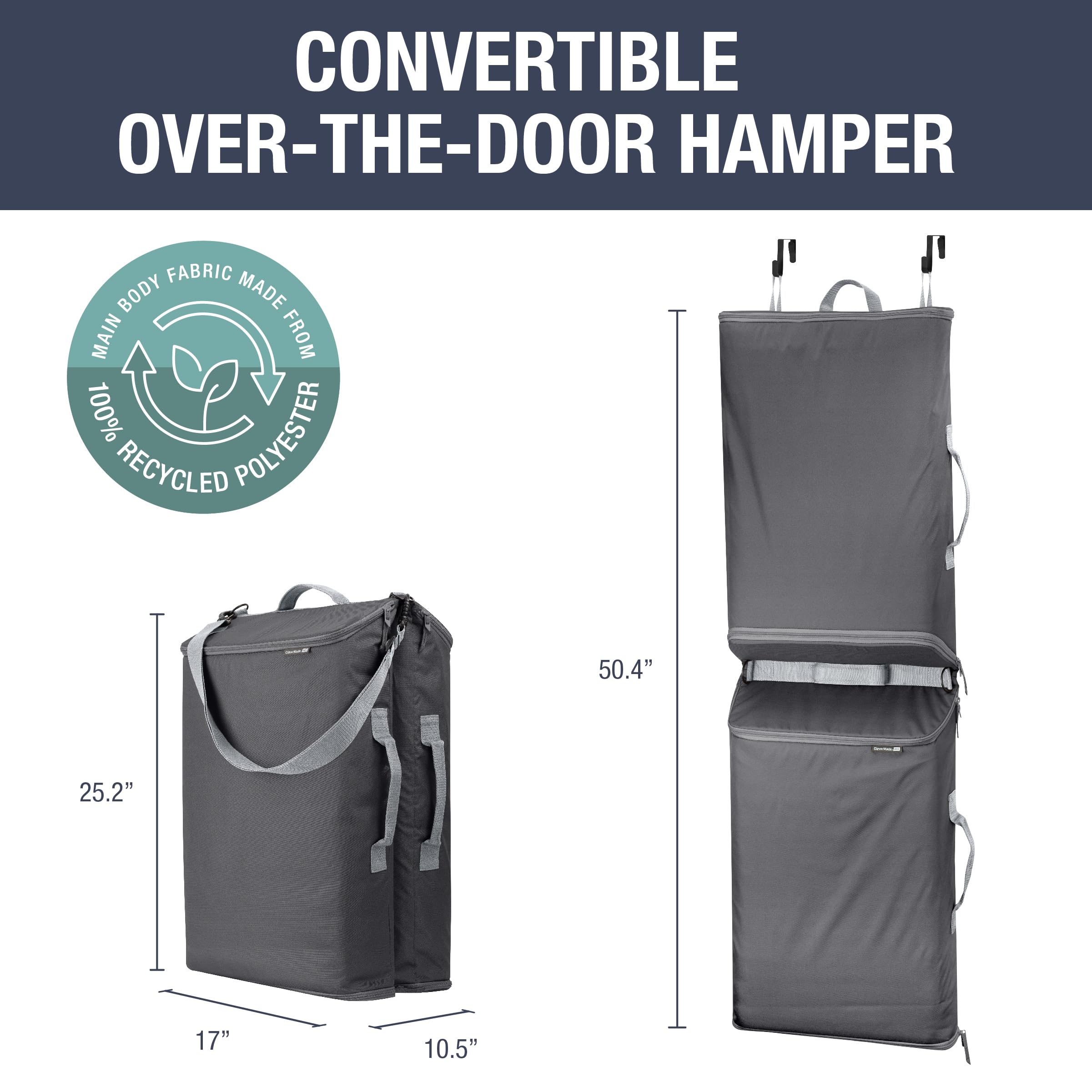 Clevermade Hanging Laundry Hamper Bag With Over The Door Hooks; Space Saving Organization, Great For A Dorm Room, Closet, Bathro